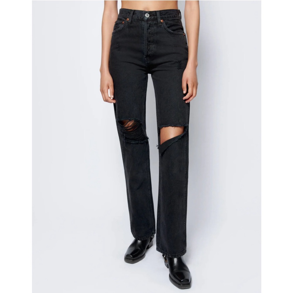 RE/DONE High Rise Loose Jeans Washed Black with Rips - 28 - Picture 6 of 16